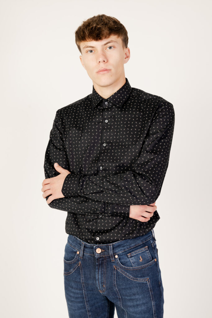 Camicia manica lunga Calvin Klein twill 2 color print Nero