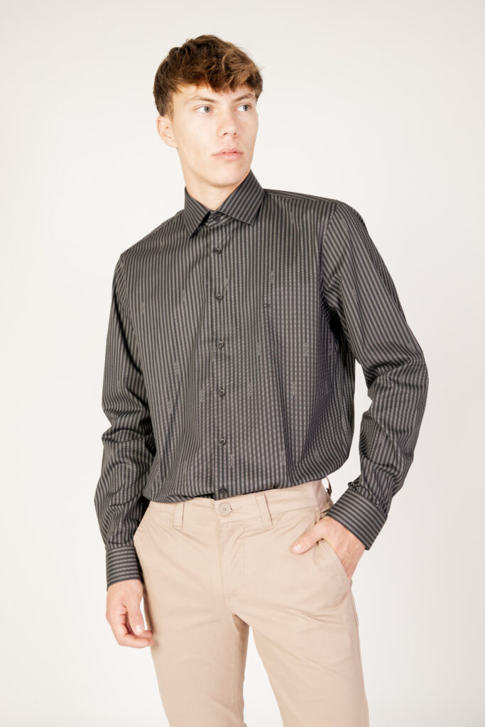Camicia manica lunga Calvin Klein twill logo stripe fi Nero