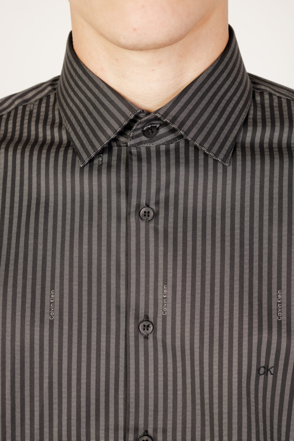 Camicia manica lunga Calvin Klein twill logo stripe fi Nero - Foto 2