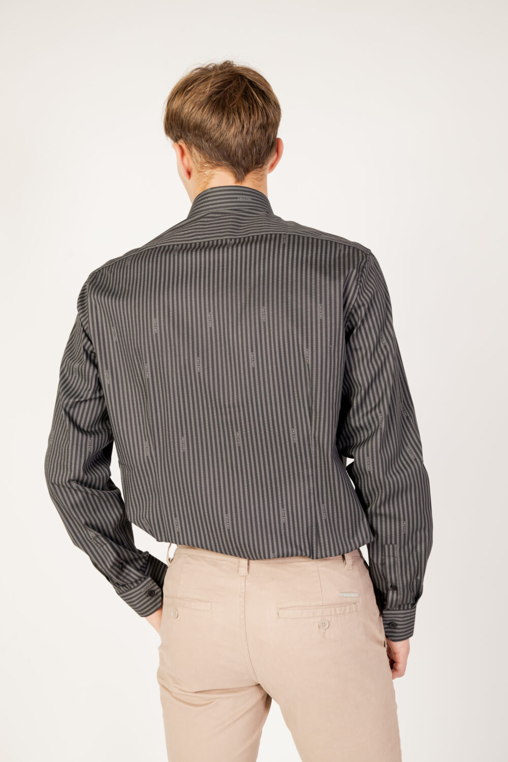 Camicia manica lunga Calvin Klein twill logo stripe fi Nero - Foto 4