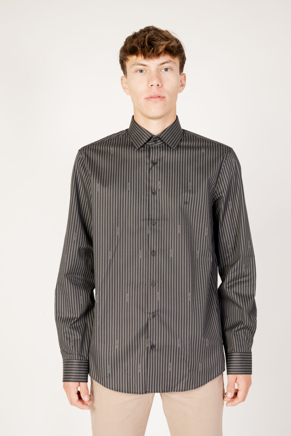 Camicia manica lunga Calvin Klein twill logo stripe fi Nero - Foto 6