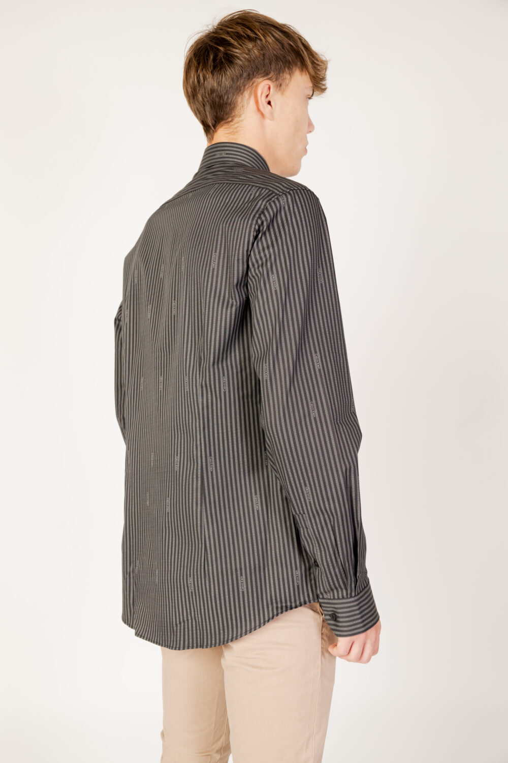 Camicia manica lunga Calvin Klein twill logo stripe fi Nero - Foto 7