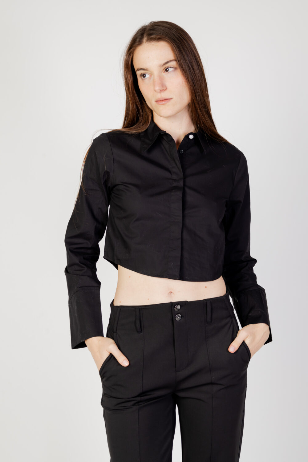 Camicia manica lunga Only onlnita cropped simili button shirt wvn Nero - Foto 6