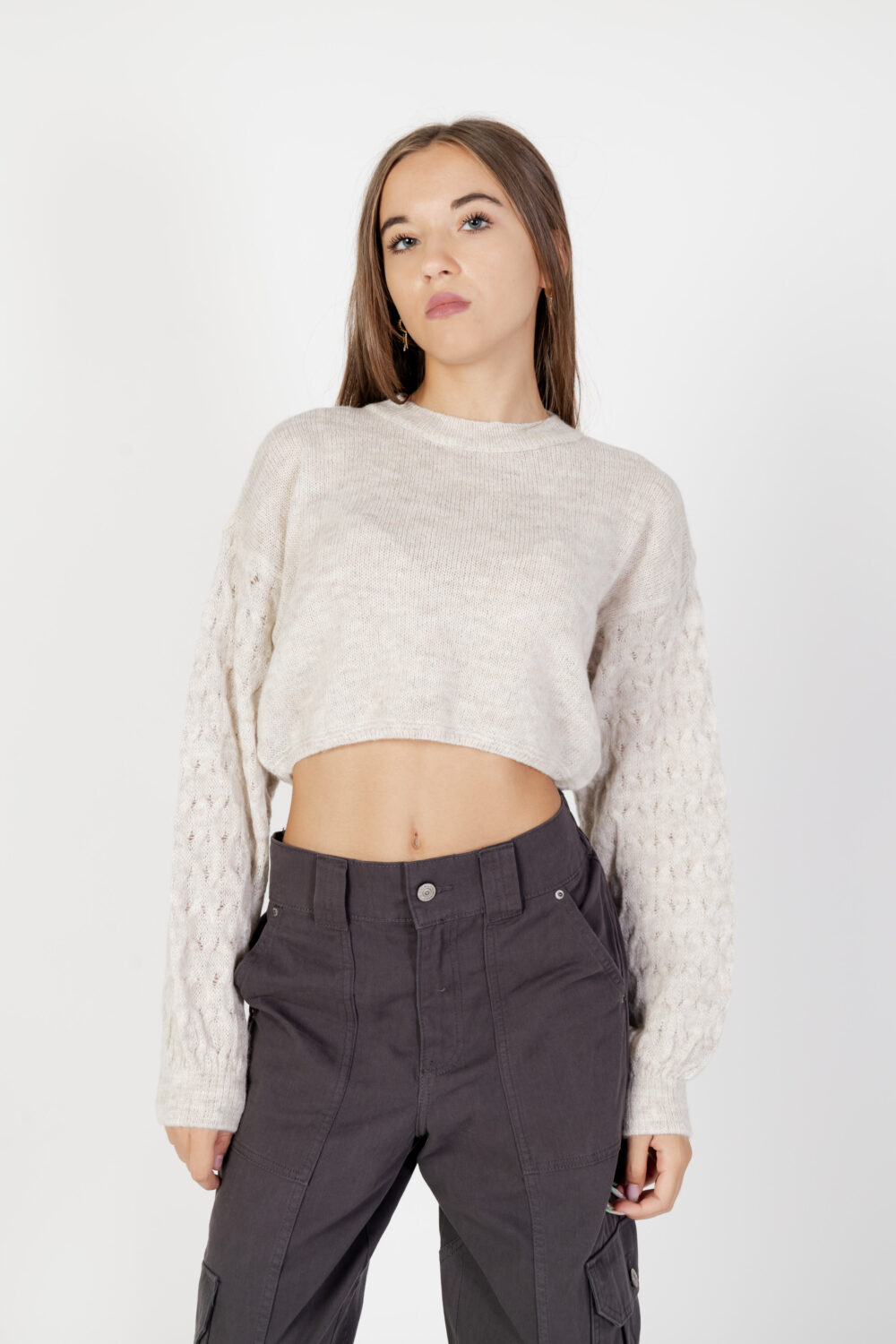 Maglione Only onltirona ls crop detail o-neck bf knt Beige - Foto 1