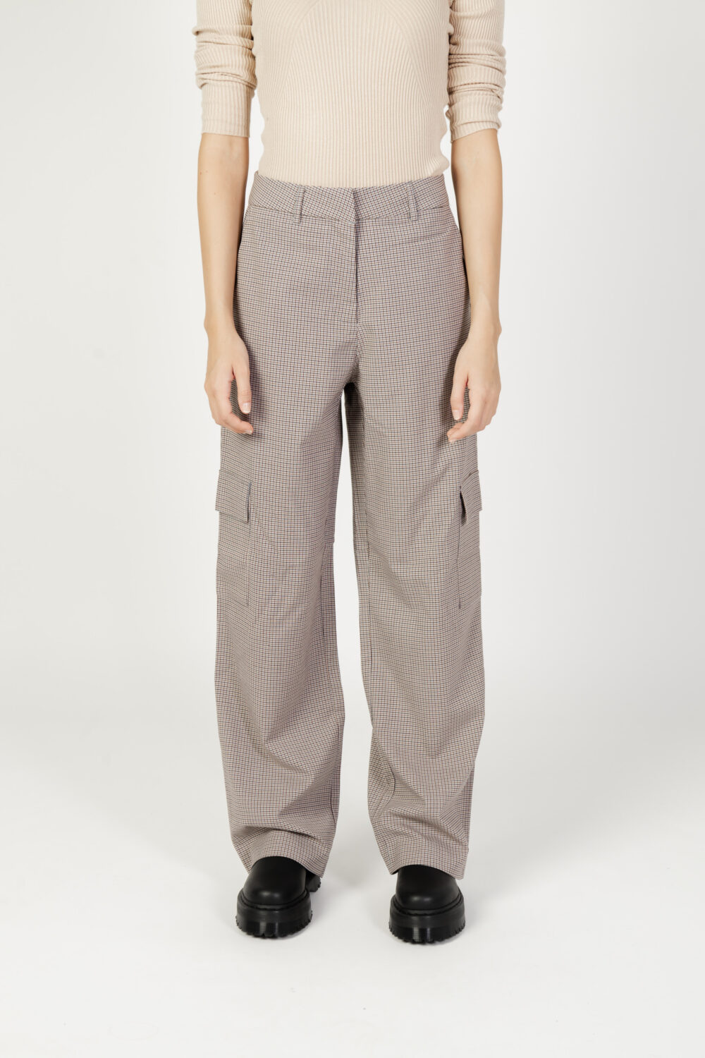 Pantaloni a sigaretta Only onljoss hw straight cargo check pant tlr Beige chiaro - Foto 6