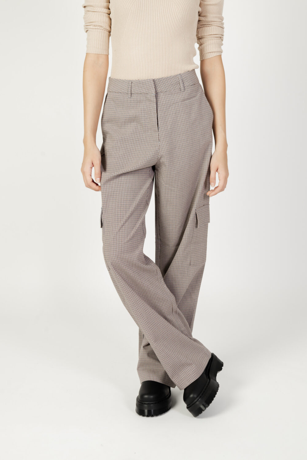 Pantaloni a sigaretta Only onljoss hw straight cargo check pant tlr Beige chiaro - Foto 7