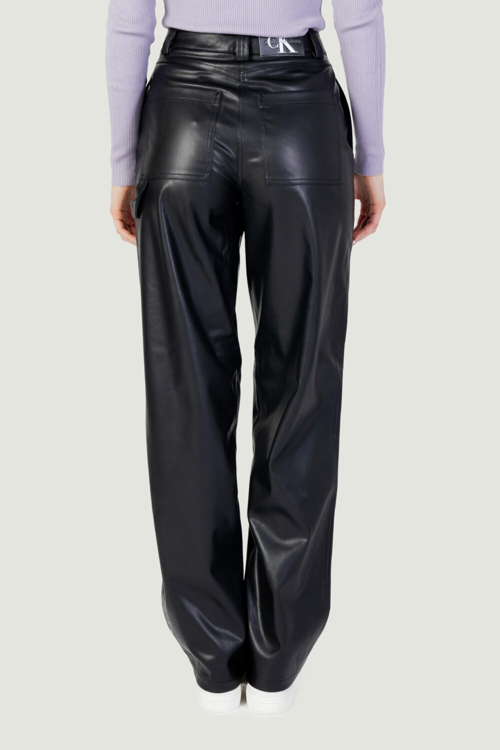 Pantaloni regular Calvin Klein Jeans faux leather high Nero - Foto 5