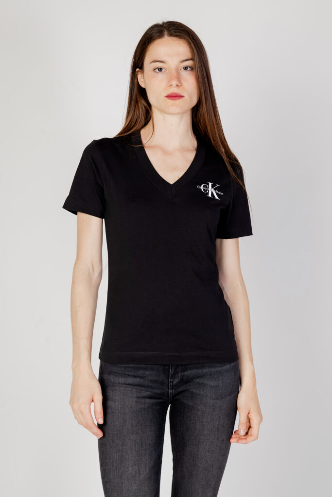 T-shirt Calvin Klein Jeans monologo slim v-neck Nero