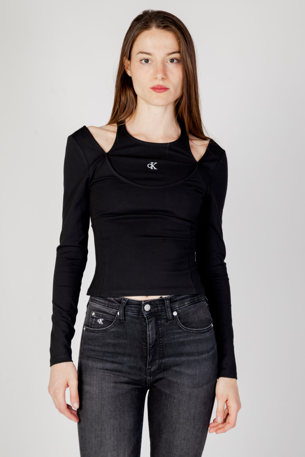 T-shirt manica lunga Calvin Klein Jeans double layer milano Nero - Foto 6