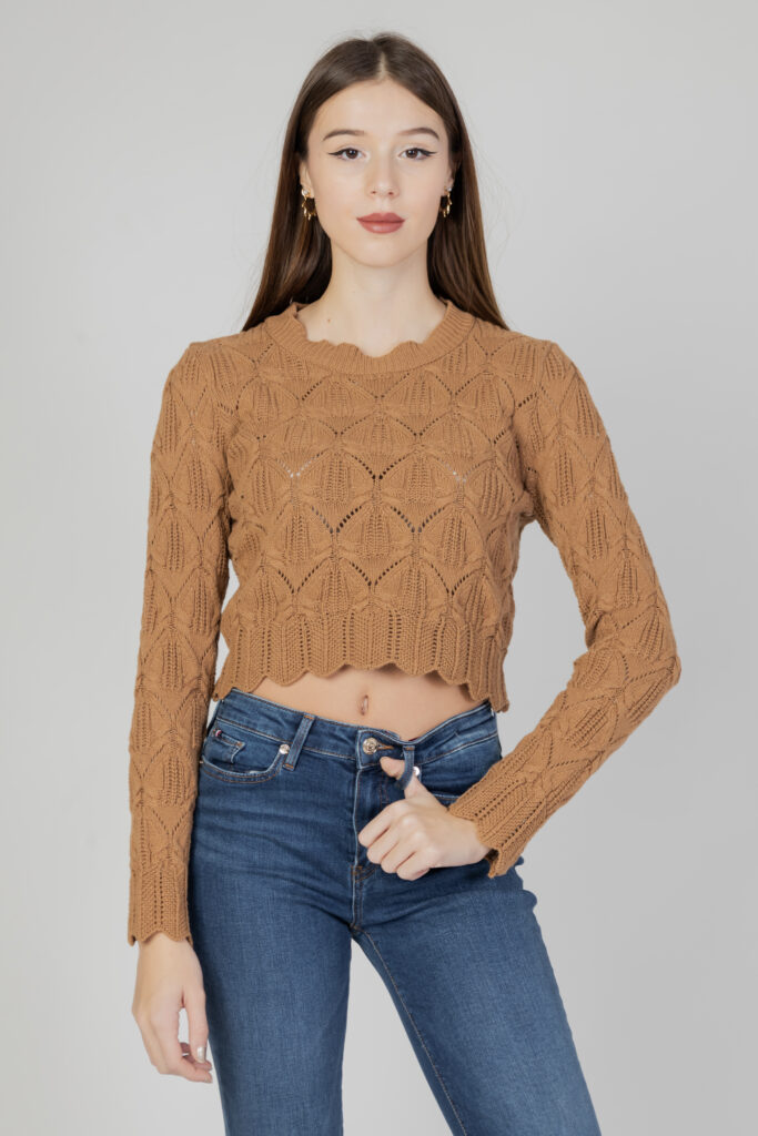 Maglione Only onlviva life ls crop o-neck cc knt Marrone