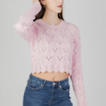 Maglione Only onlviva life ls crop o-neck cc knt Rosa - Foto 1