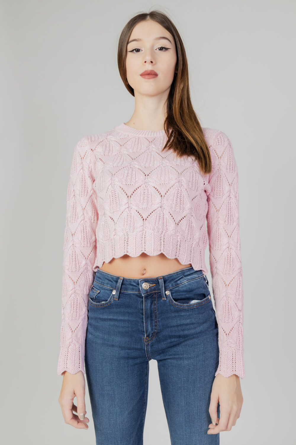 Maglione Only onlviva life ls crop o-neck cc knt Rosa - Foto 8