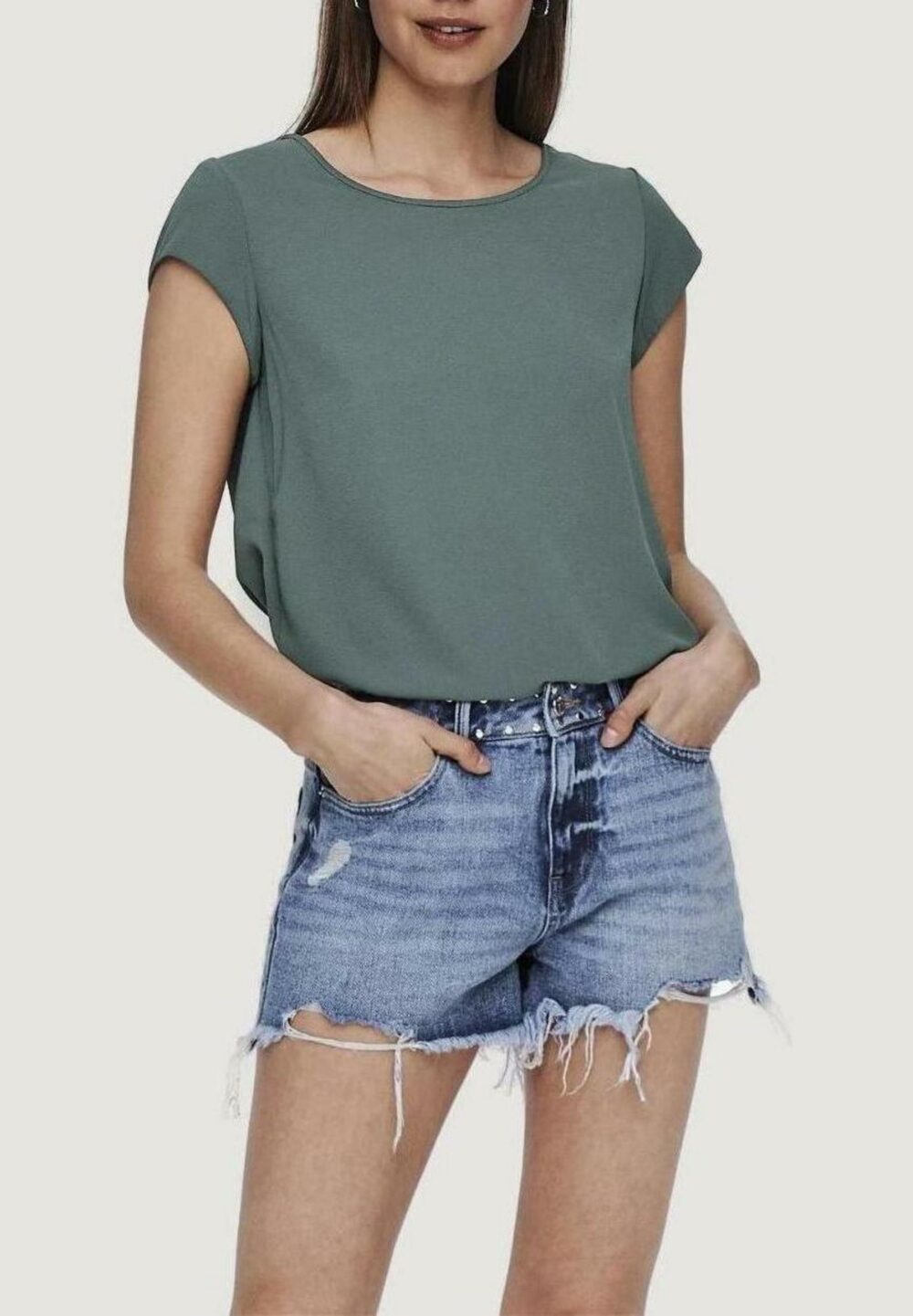 Blusa manica corta Only onlvic s/s solid top noos ptm Verde - Foto 1
