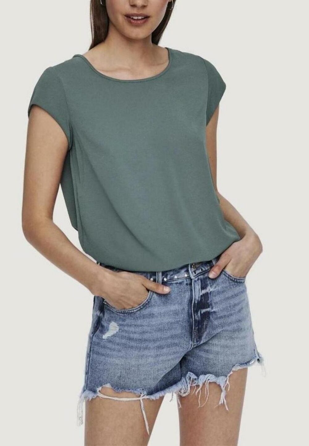 Blusa manica corta Only onlvic s/s solid top noos ptm Verde - Foto 4