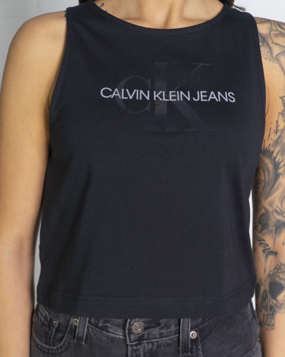 Canotta Calvin Klein Jeans tonal monogram Nero - Foto 3