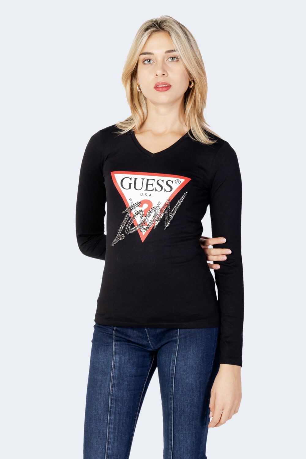 T-shirt manica lunga Guess ls vn icon tee Nero - Foto 1