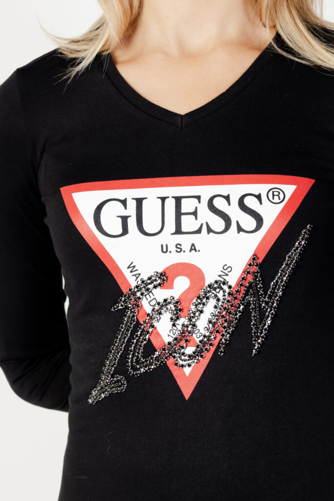 T-shirt manica lunga Guess ls vn icon tee Nero