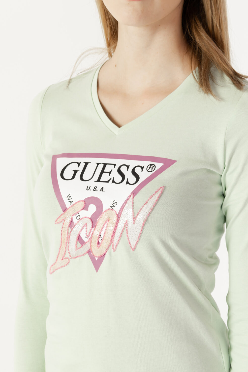 T-shirt manica lunga Guess ls vn icon tee Verde - Foto 2