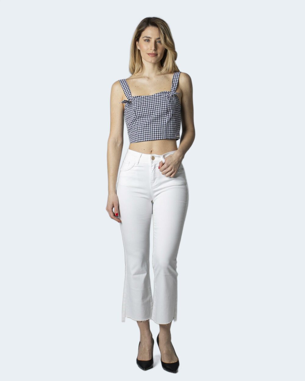Top Gaudì Jeans cropped spalline Black-White - Foto 4