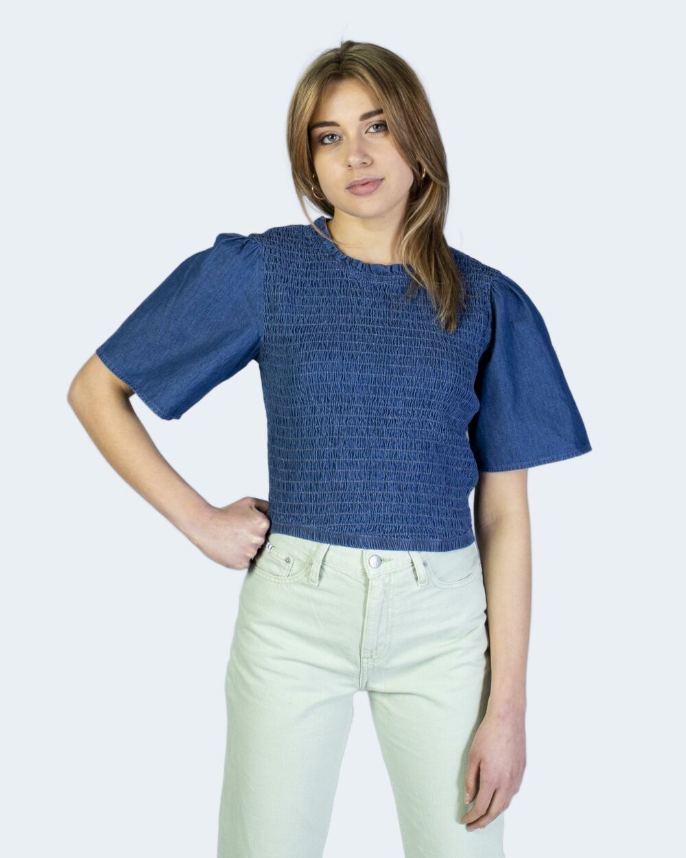 T-shirt Jacqueline de Yong jdywendy 2/4 smock top wvn Blue Denim - Foto 1