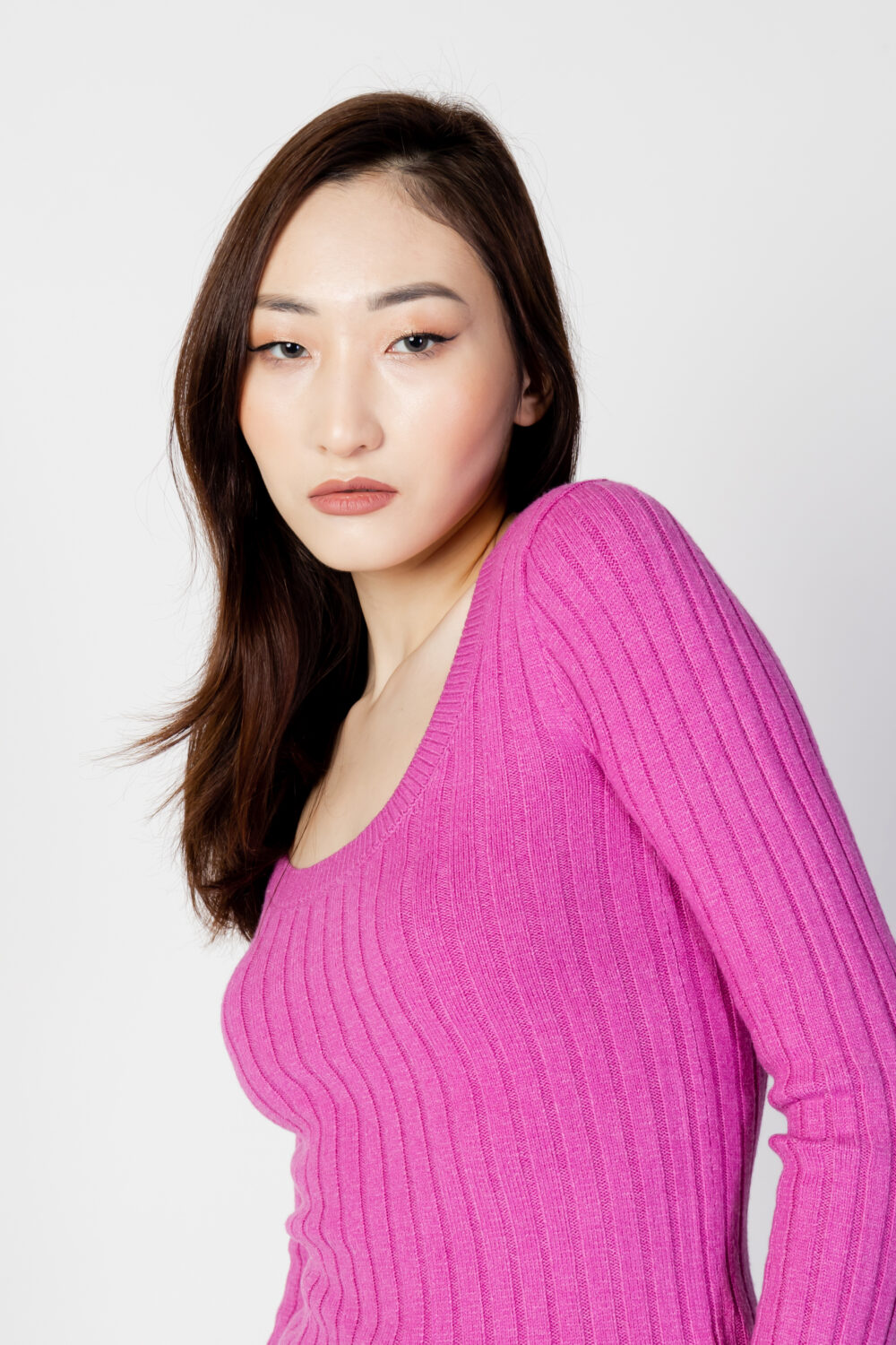 Maglia Jacqueline de Yong jdymagda l/s u-neck pullover knt Fuxia - Foto 2
