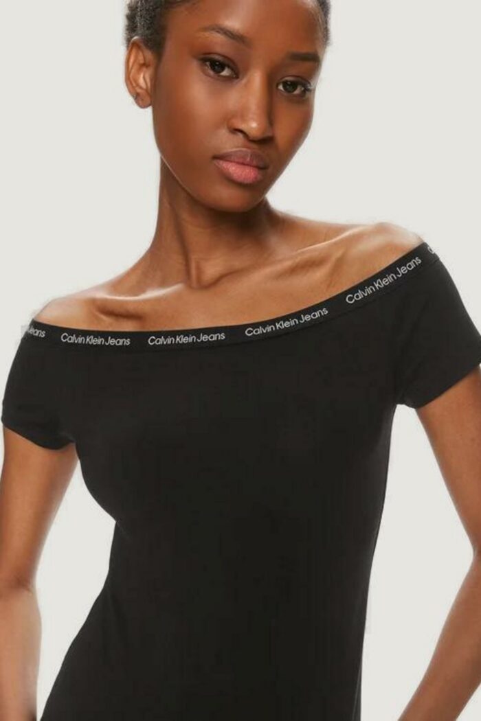 T-shirt Calvin Klein Jeans logo elastic bardot Nero