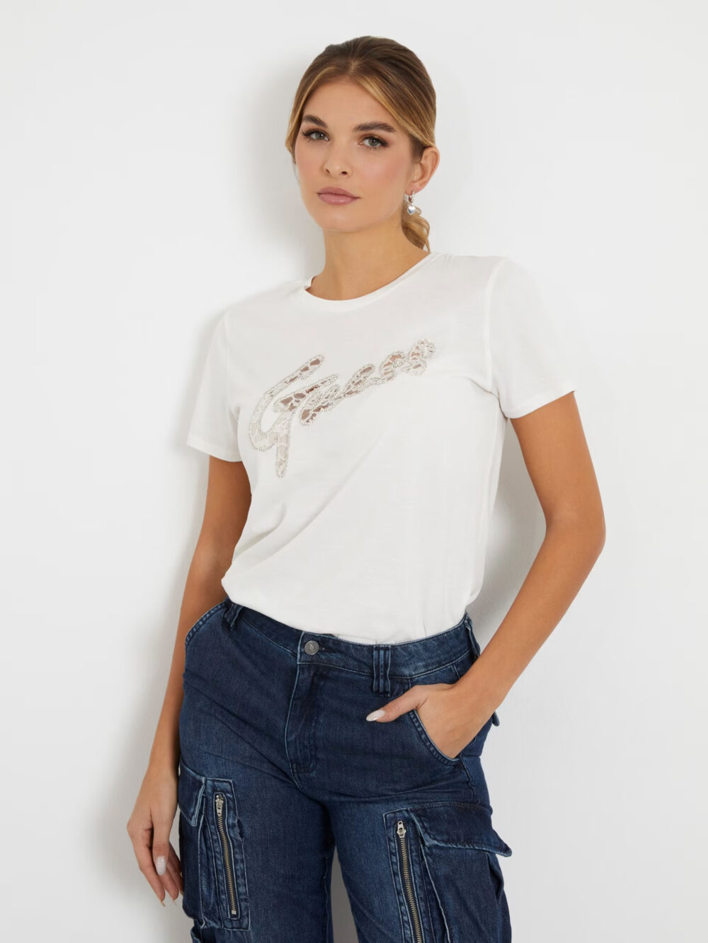 T-shirt Guess lace logo easy Bianco - Foto 1