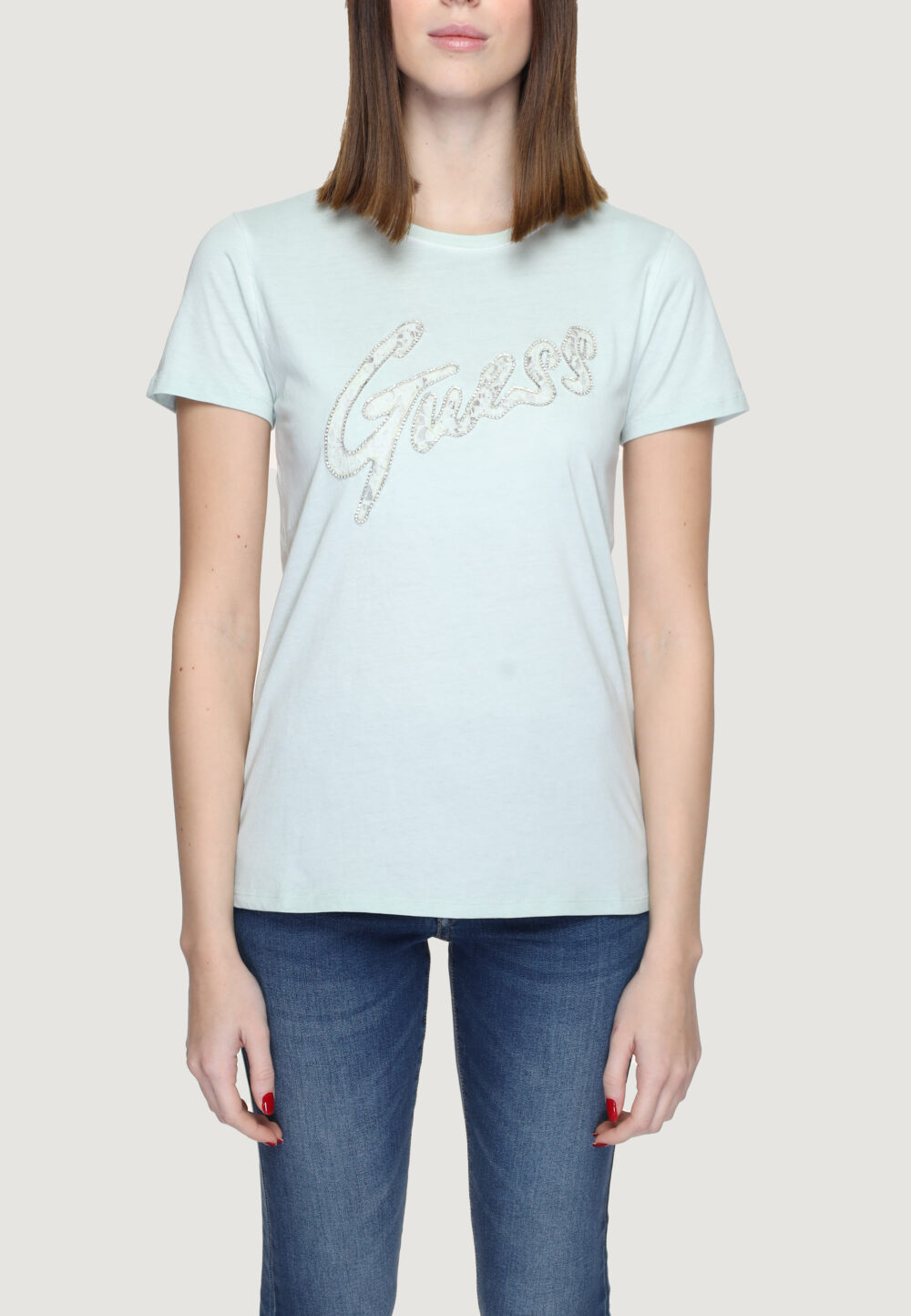 T-shirt Guess lace logo easy Menta - Foto 1