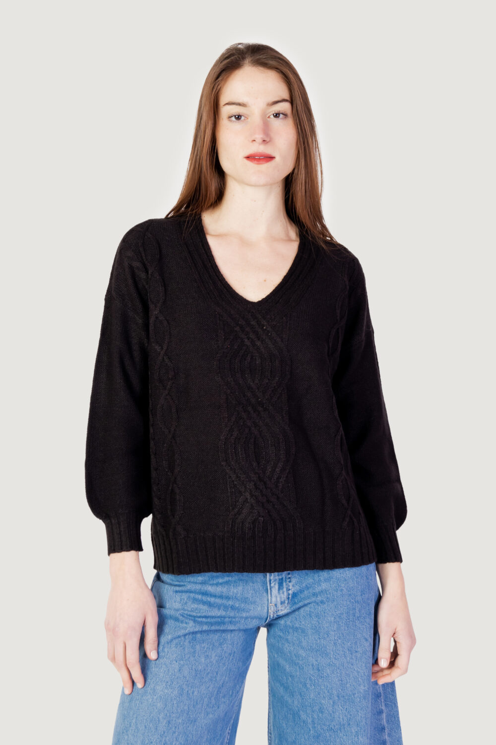 Maglione Jacqueline de Yong jdyjusty l/s v-neck structur pullov knt Nero - Foto 4