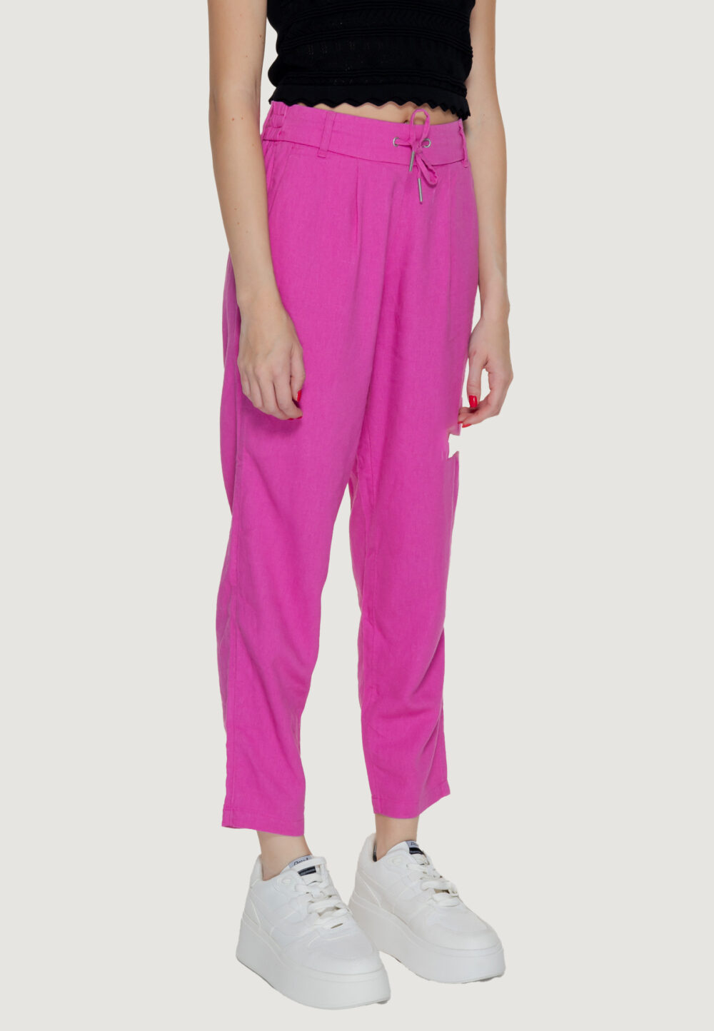 Pantaloni regular Only onlcaro-poptrash easy linen bl pnt noos Rosa - Foto 4