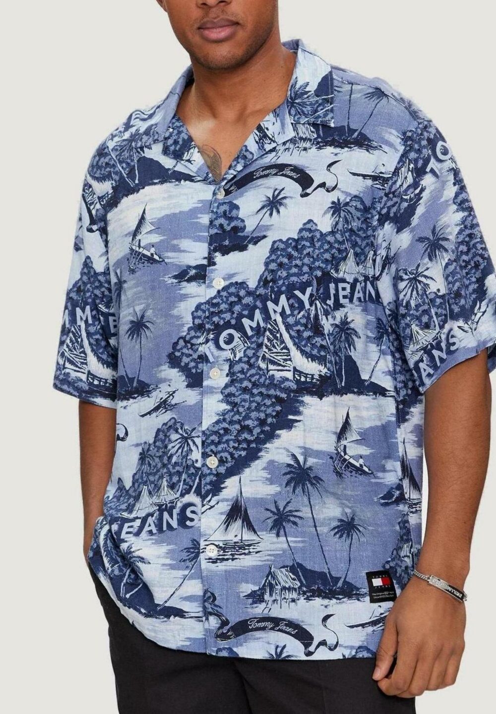 Camicia manica corta Tommy Hilfiger Jeans ao hawaiian camp Celeste - Foto 1