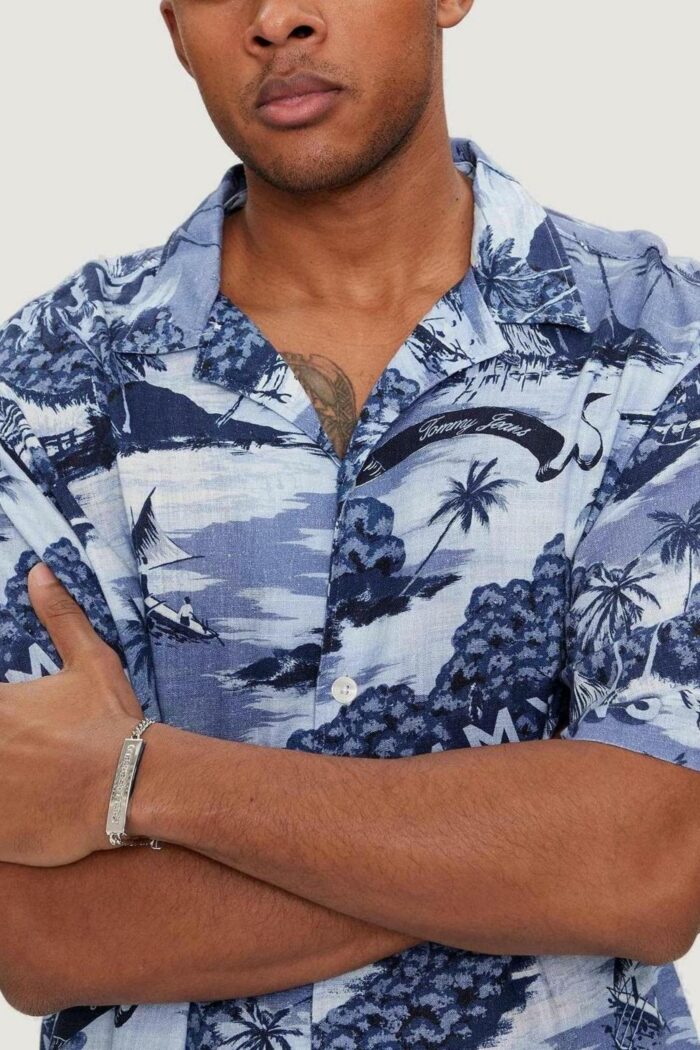 Camicia manica corta Tommy Hilfiger Jeans ao hawaiian camp Celeste