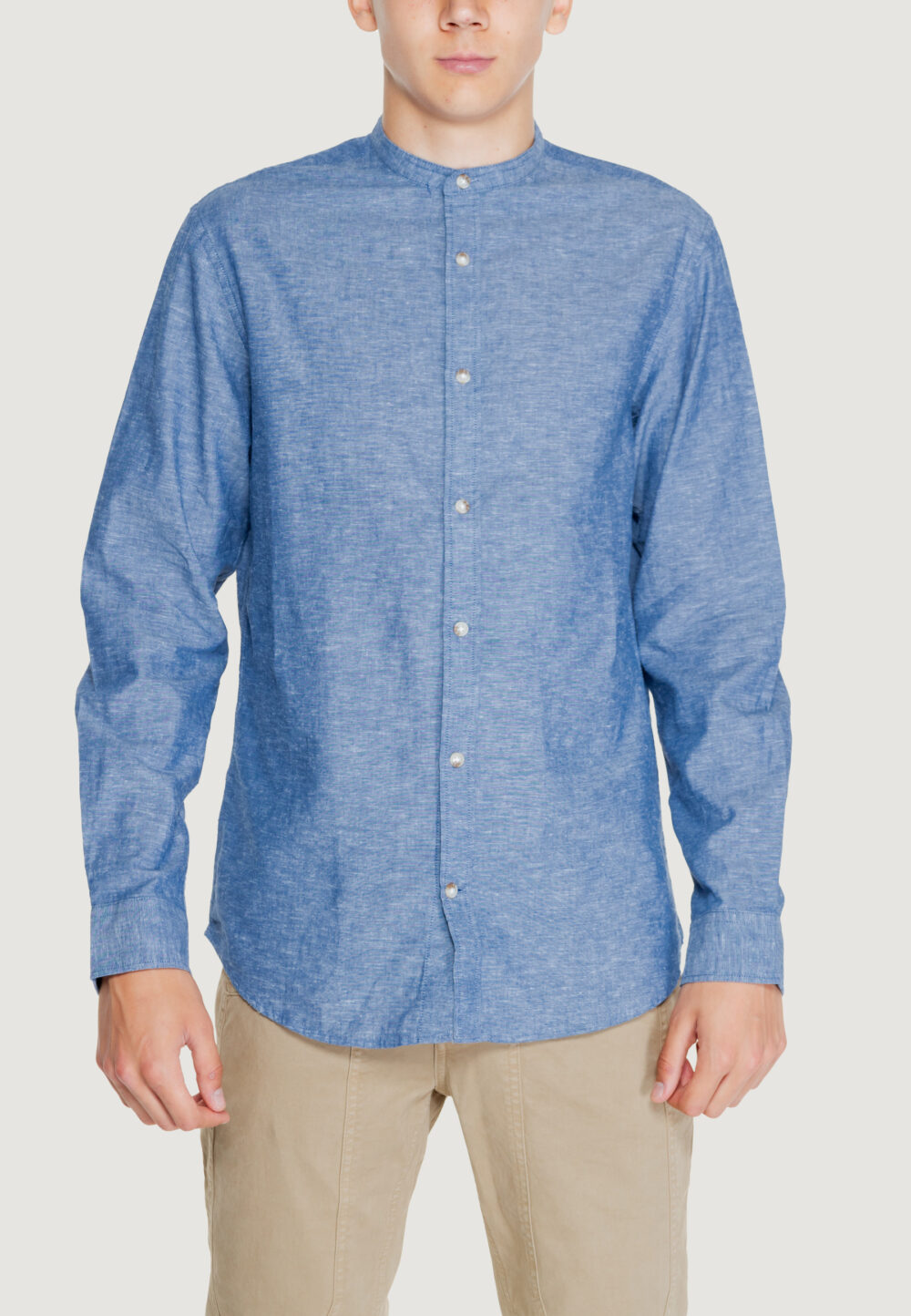 Camicia manica lunga Jack Jones jjesummer band linen blend shirt ls sn Denim - Foto 1