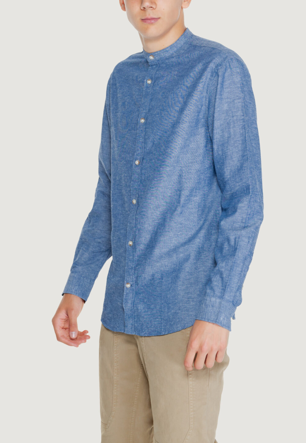 Camicia manica lunga Jack Jones jjesummer band linen blend shirt ls sn Denim - Foto 3