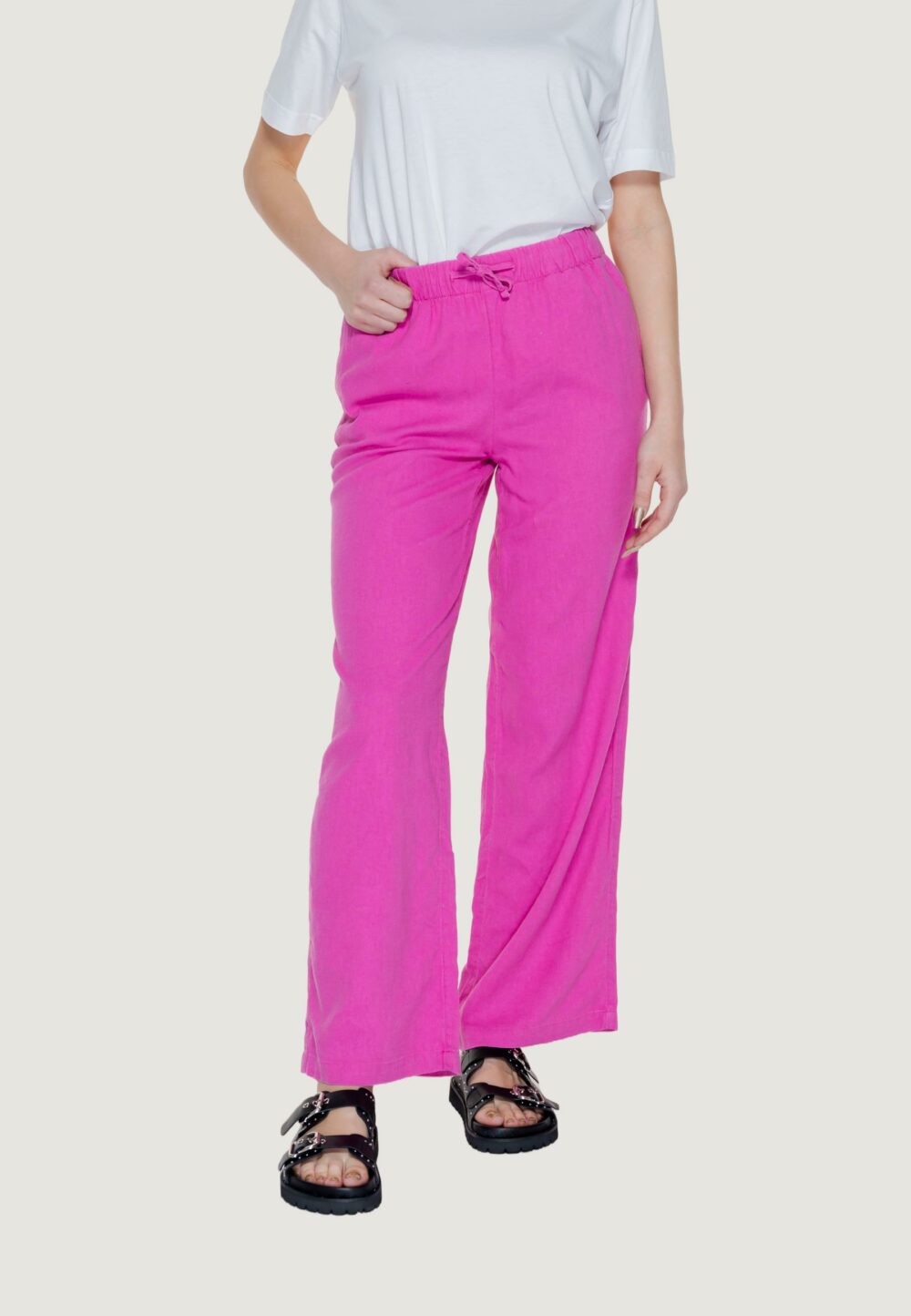 Pantaloni a palazzo Only onlcaro mw linen bl pull-up Magenta - Foto 1