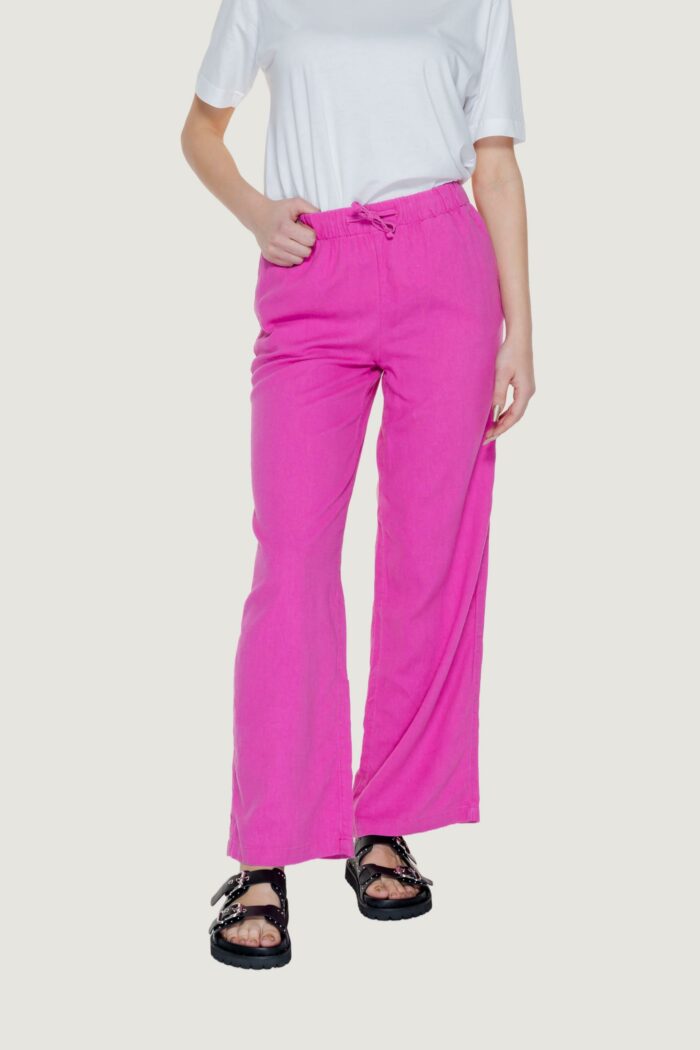 Pantaloni a palazzo Only onlcaro mw linen bl pull-up Magenta