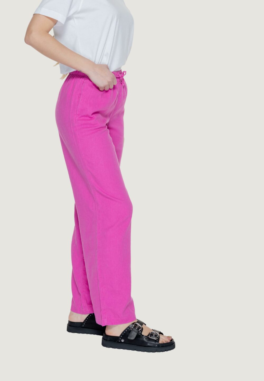 Pantaloni a palazzo Only onlcaro mw linen bl pull-up Magenta - Foto 3