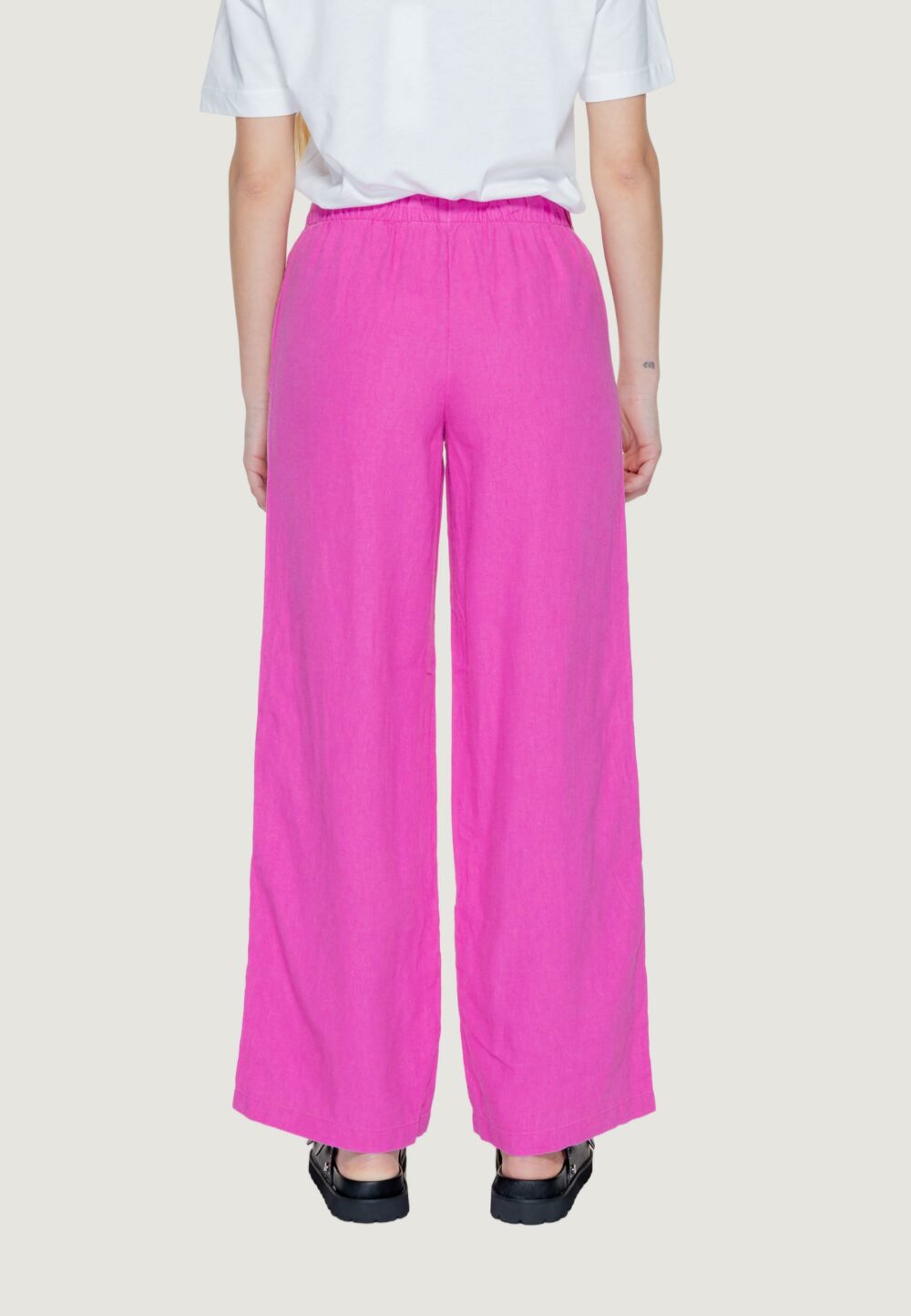 Pantaloni a palazzo Only onlcaro mw linen bl pull-up Magenta - Foto 2