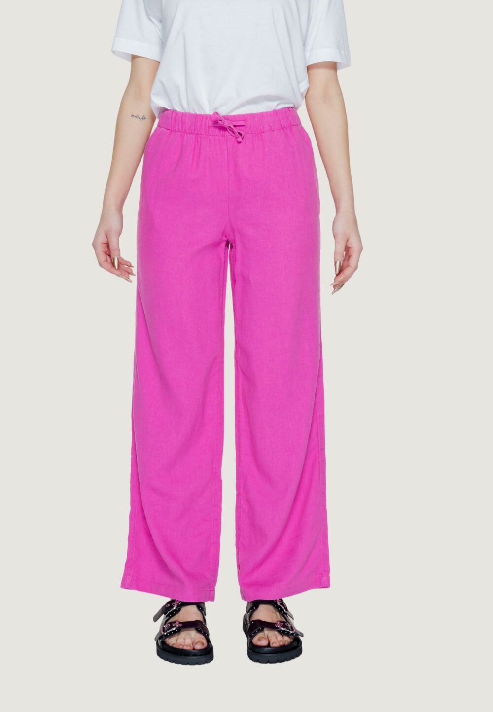 Pantaloni a palazzo Only onlcaro mw linen bl pull-up Magenta - Foto 5