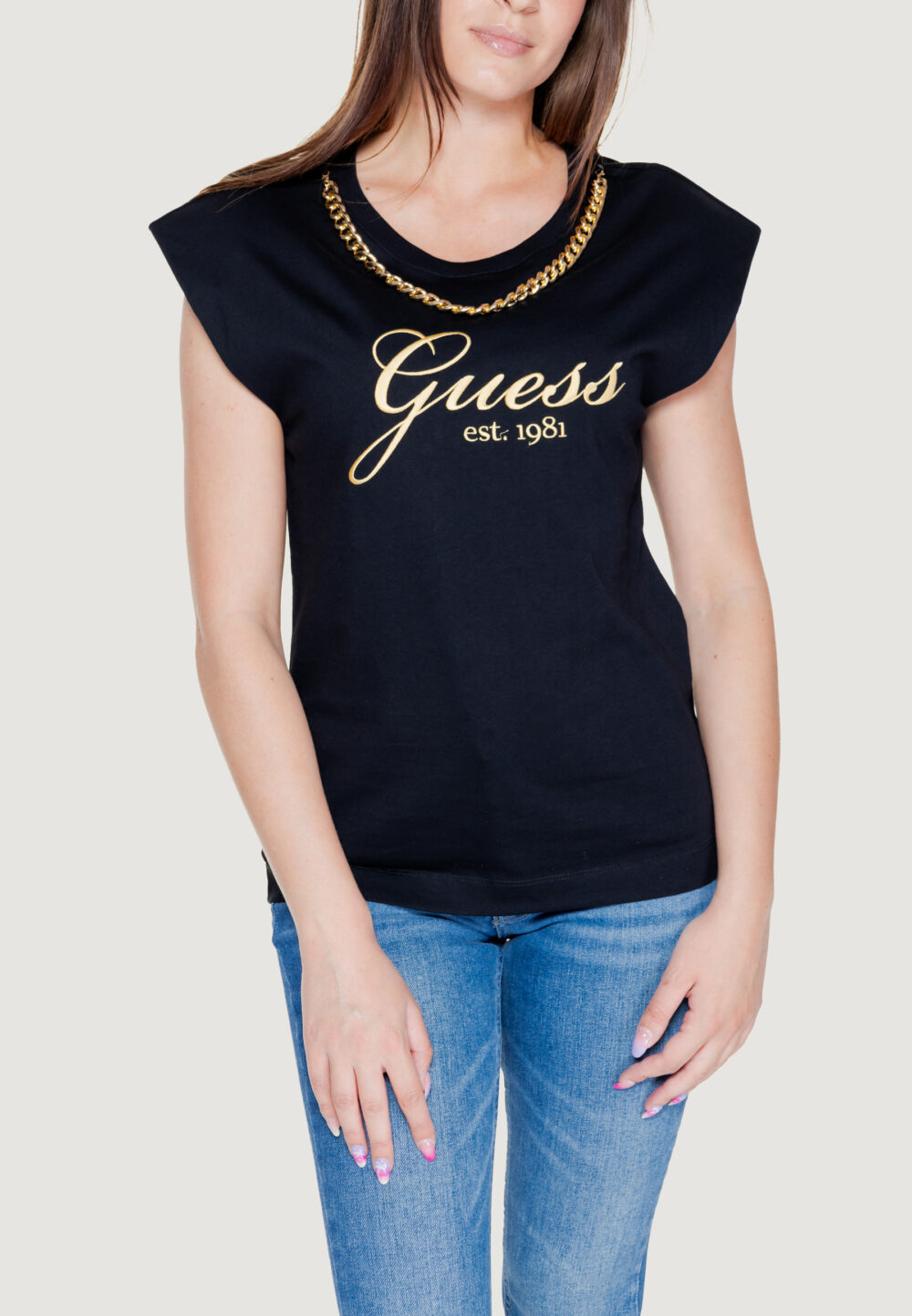 T-shirt Guess ss cn crystal logo Nero - Foto 1