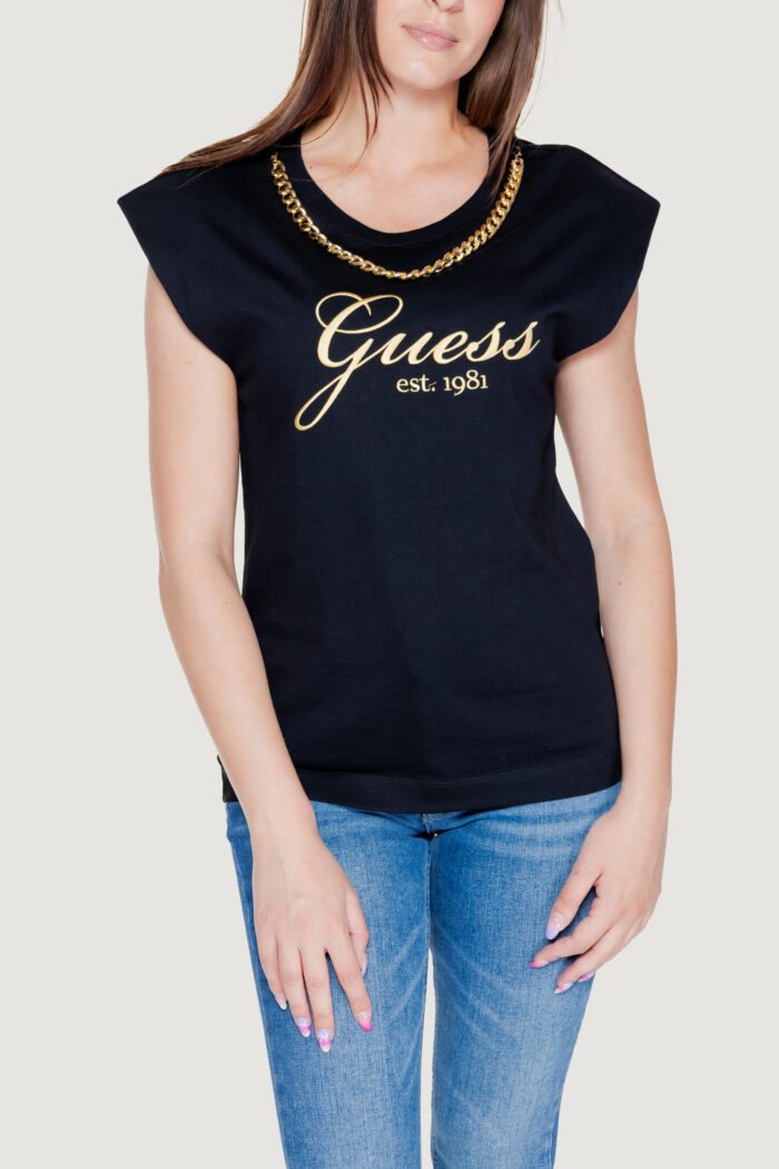 T-shirt Guess ss cn crystal logo Nero