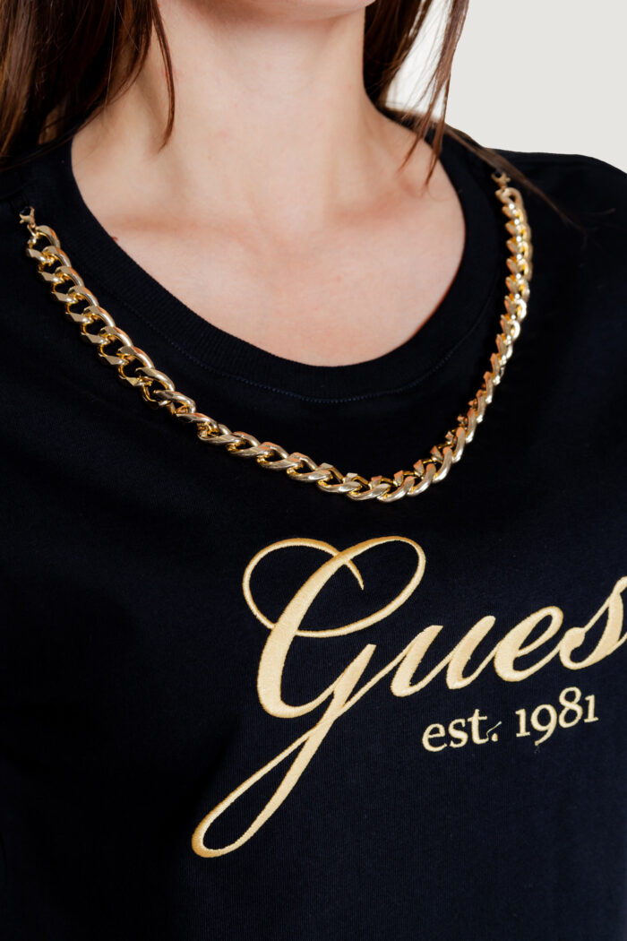 T-shirt Guess ss cn crystal logo Nero