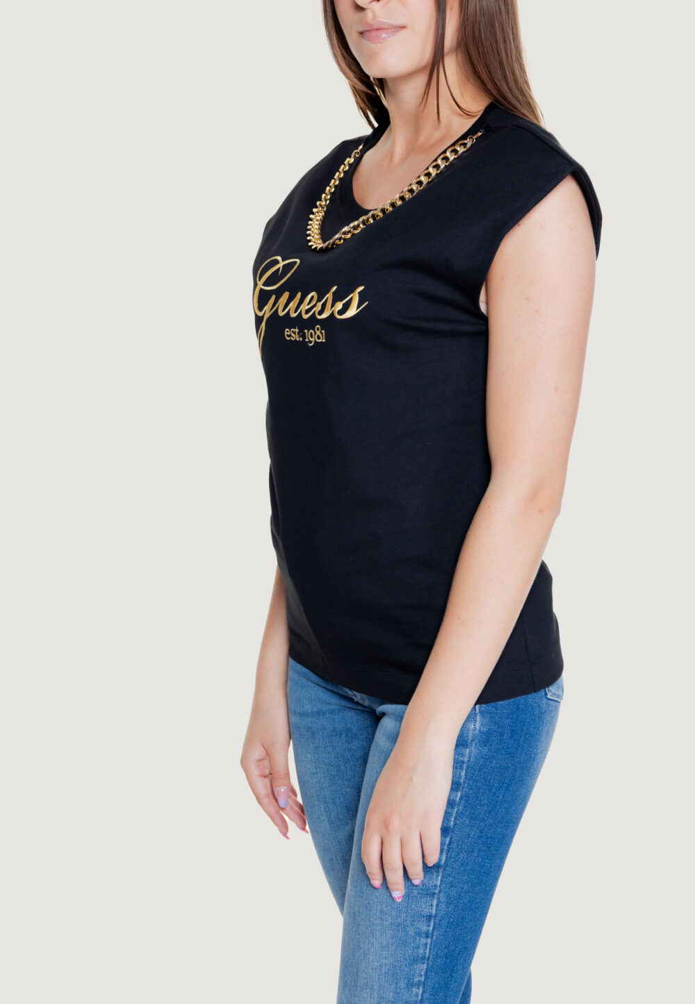 T-shirt Guess ss cn crystal logo Nero - Foto 4