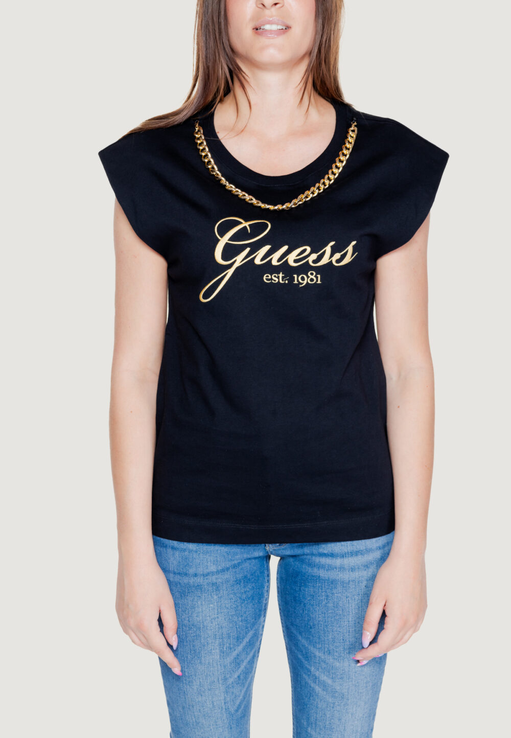 T-shirt Guess ss cn crystal logo Nero - Foto 5