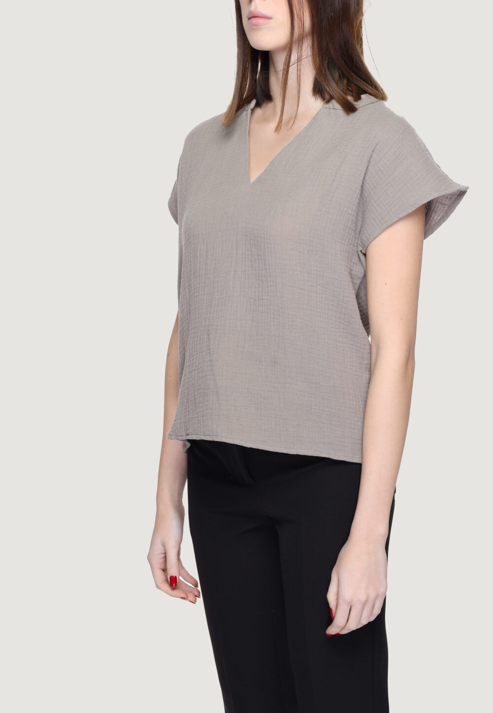 Blusa manica corta Jacqueline de Yong dytheis life s/s top wvn dia Taupe - Foto 3