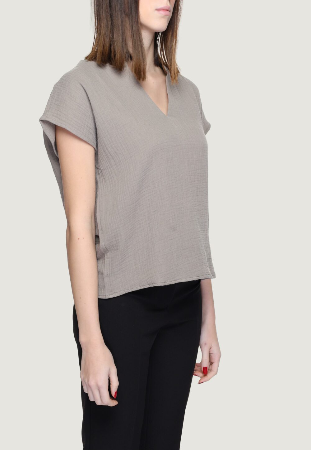 Blusa manica corta Jacqueline de Yong dytheis life s/s top wvn dia Taupe - Foto 4