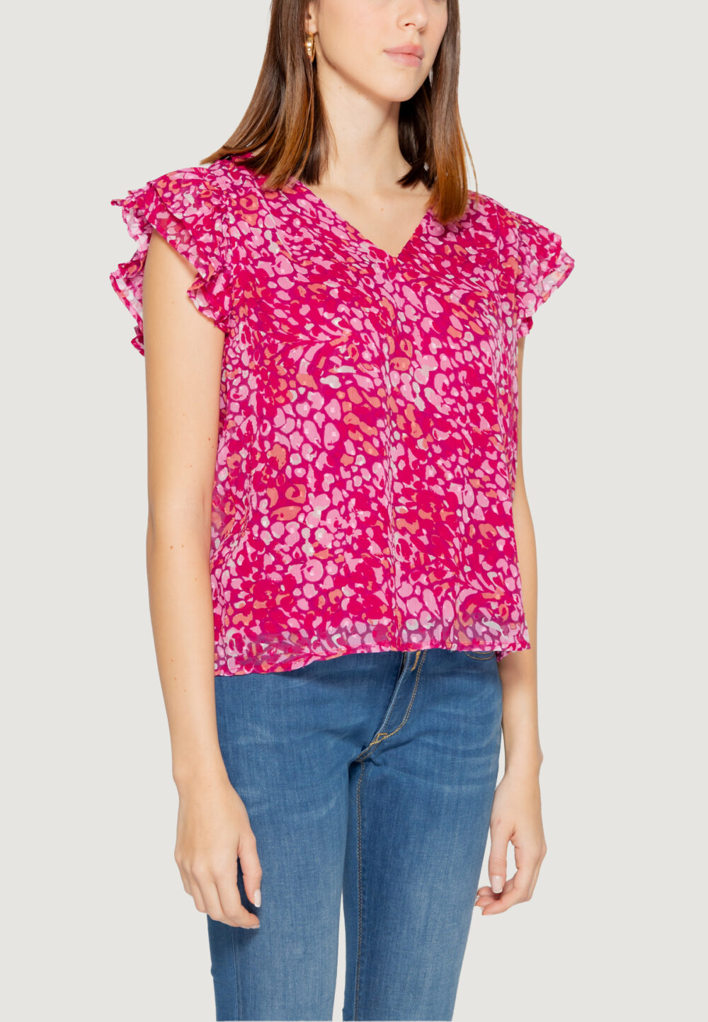 Blusa manica corta Only onljosefina s/s v-neck ptm Magenta - Foto 3