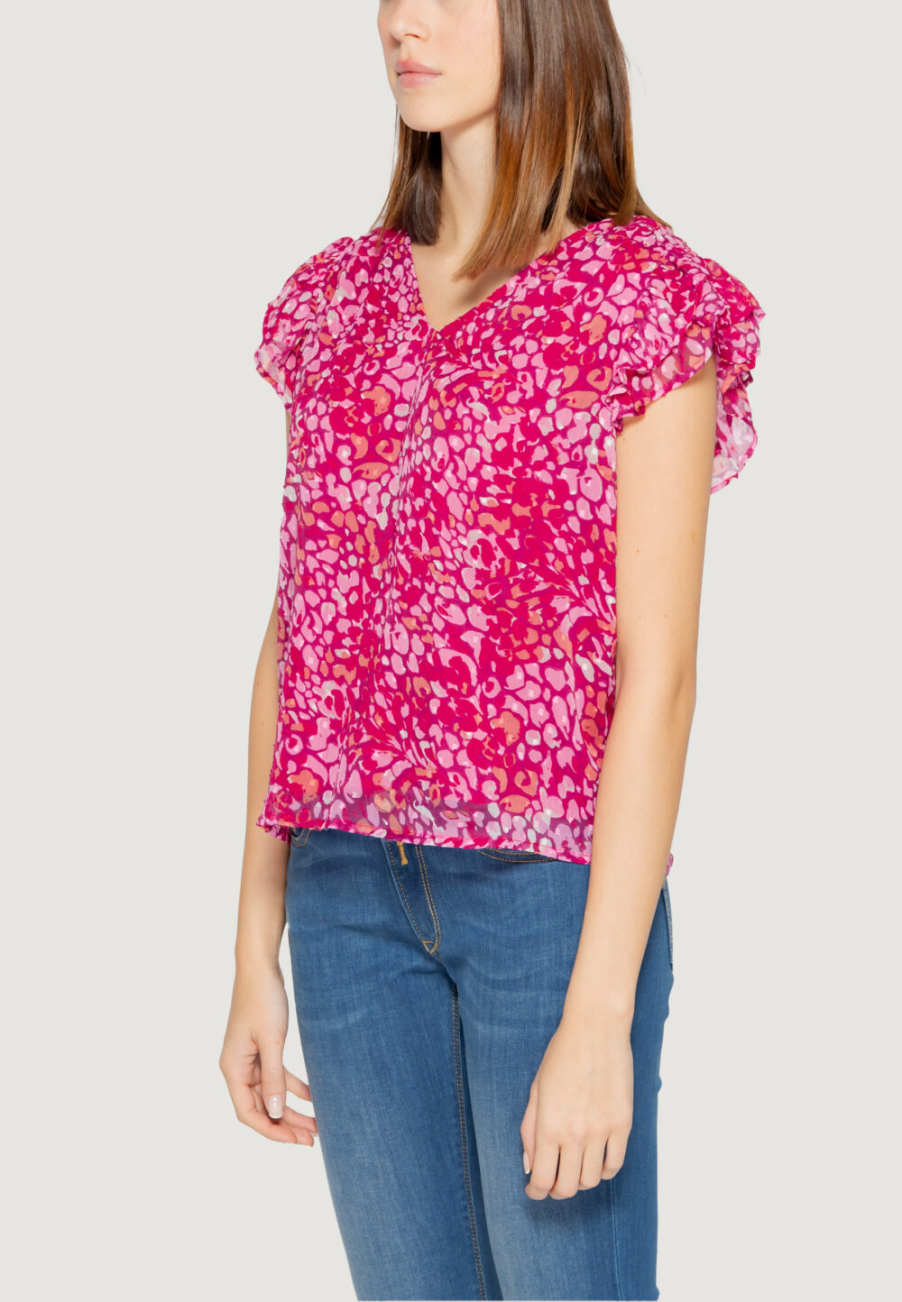 Blusa manica corta Only onljosefina s/s v-neck ptm Magenta - Foto 4