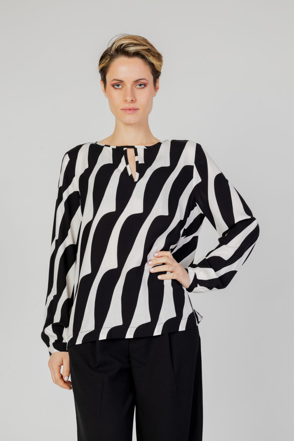 Bluse manica lunga Street One printed roundneck blouse w tea Nero - Foto 1