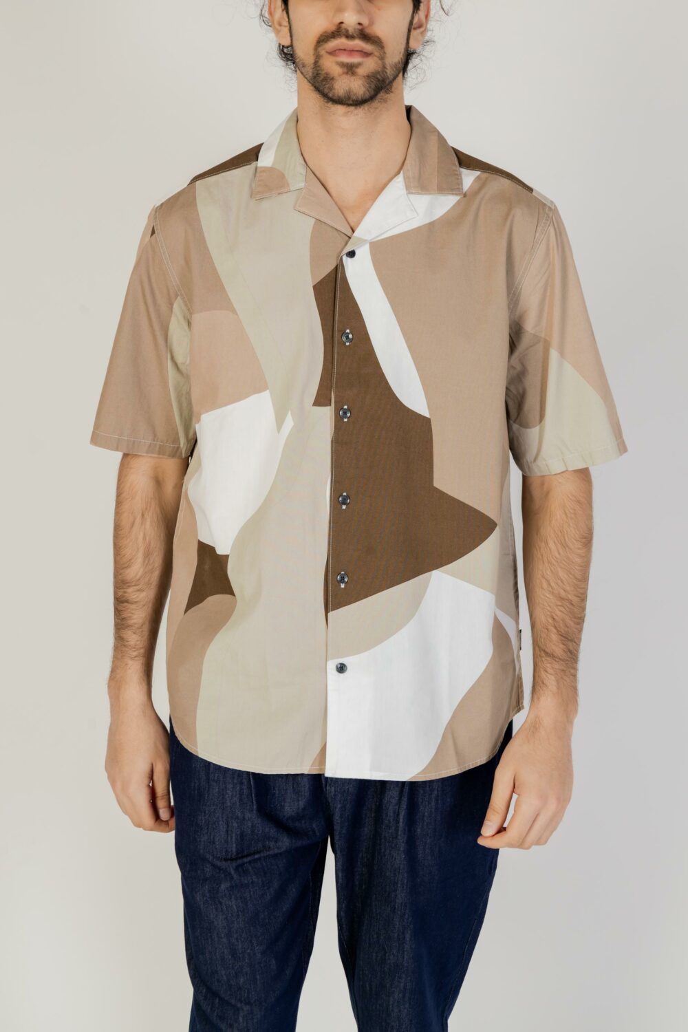 Camicia manica corta Only & Sons onstie rlx ss aop resort Marrone - Foto 4